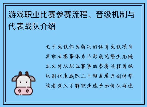 游戏职业比赛参赛流程、晋级机制与代表战队介绍