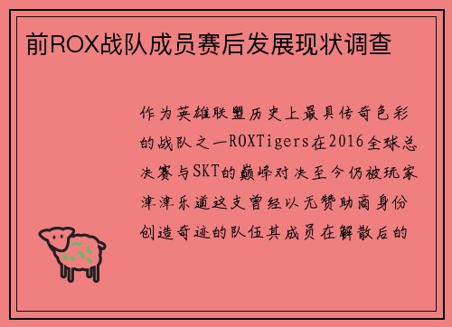 前ROX战队成员赛后发展现状调查